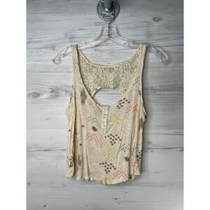 Kirra Tank Top Womens XS Cream Lace Back Button Front Sheer Boho Festival Summer